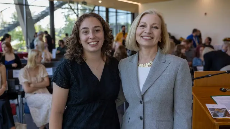 Picture of Crsitne de Celrcy and Laura, two members of the Leadership and Democracy Lab team.